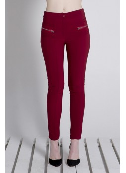 Bordo Çift Fermuarlı Pantolon