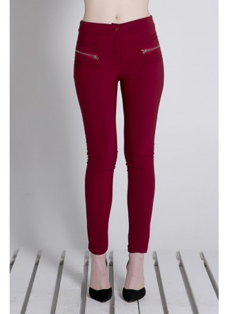 Bordo Çift Fermuarlı Pantolon