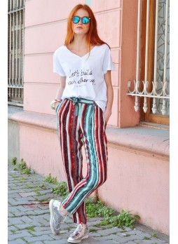 Renkli Çizgili Kumaş Pantolon