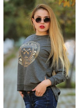 Altın Baskılı Sweat Füme