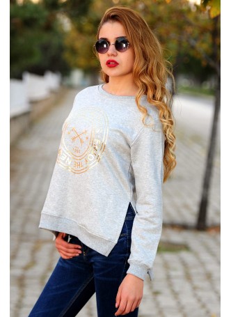 Altın Baskılı Sweat Gri
