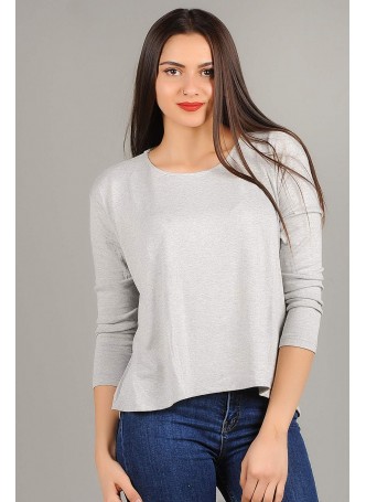 Arka Kuşaklı Dekolte Gri Bluz
