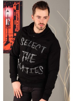 Bağcıklı Yaka Baskılı Sweat Siyah