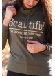 Bağcıklı Yaka Yeşil Sweat Beautiful Baskılı