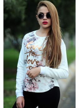Baskılı Beyaz Sweat