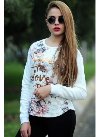 Baskılı Beyaz Sweat