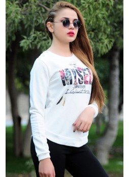 Baskılı Beyaz Sweat