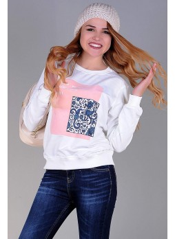 Baskılı Sweat Beyaz