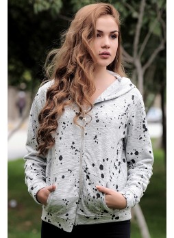 bayan sweat ceket siyah desenli