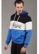 Beyaz Şeritli Kapşonlu Mavi Siyah Sweat