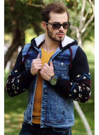 Bordo Desenli Trikol Kol Kot Ceket