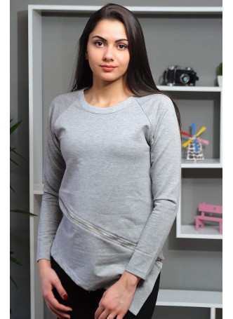 Çapraz Fermuar Detay GRi Sweat