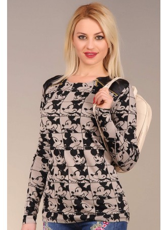 Deri Detay Mickey Triko Kahve