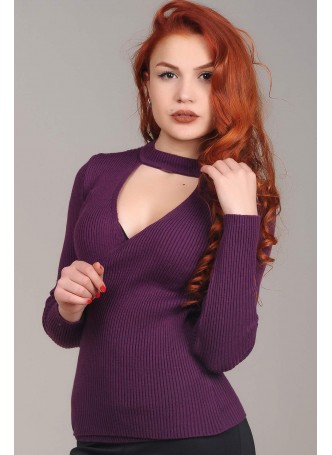 Derin Çapraz Yaka Mor Bluz