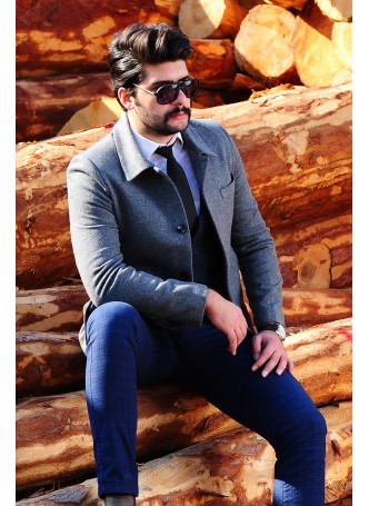 Dik Yaka Füme Kaşe Kaban