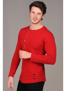 Düğmeli Kırmızı Sweat