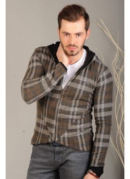 Ekoseli Kahve Ceket Fermuarlı