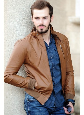 erkek deri ceket tek fermuarlı cep kahve