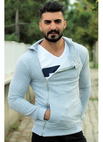 erkek hırka yan fermuarlı gri