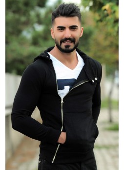 erkek hırka yan fermuarlı siyah