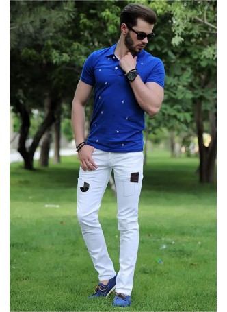 erkek kot pantolon beyaz desenli