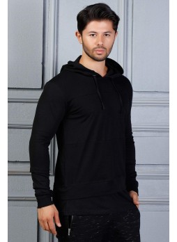 erkek sweat kapşonlu katlı siyah