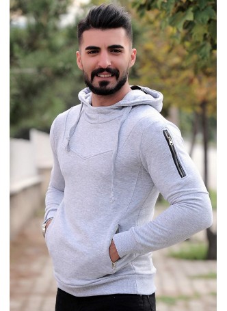 erkek sweat kol fermuar detaylı gri