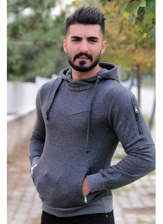 erkek sweat kol fermuarlı füme