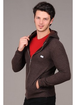 Fermuarlı Kapşonlu Kahve Ceket