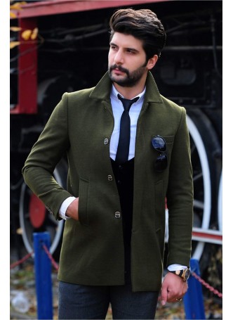 Gizli Üç Düğme Kaşe Mont