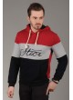 Gri Şeritli Kapşonlu Sweat Bordo