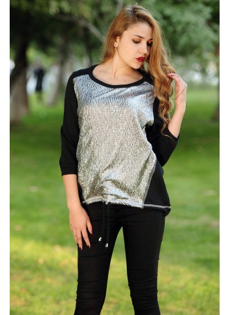Gümüş Alttan Bağlamalı Sweat Siyah