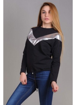 Gümüş Şeritli Siyah Sweat