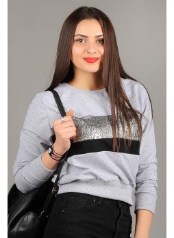 Gümüş Siyah Şeritli Sweat