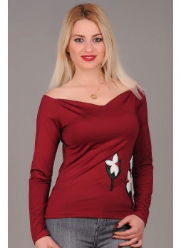İşlemeli Bordo Bluz