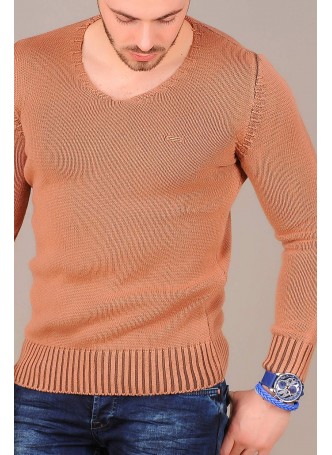 Kahve V Yaka Triko Kazak