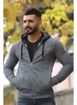 Kapşonlu Fermuarlı Ceket Antrasit