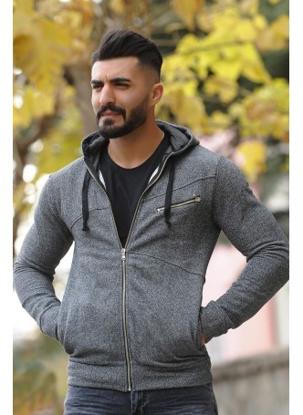 Kapşonlu Fermuarlı Ceket Antrasit