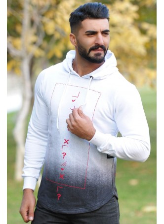 Kapşonlu Sweat Beyaz Antrasit Geçişli