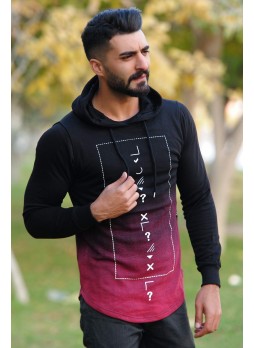 Kapşonlu Sweat Bordo Siyah Geçişli