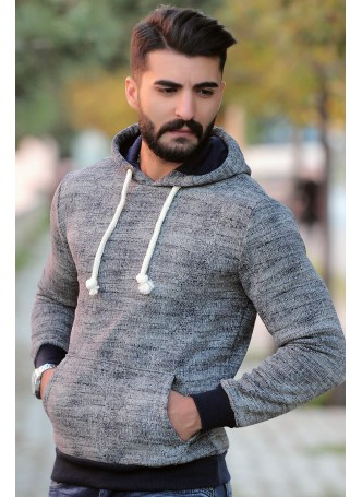Kapşonlu Sweat Lacivert Gri Kırçıllı