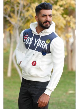 Kapşonlu Sweat Los york Baskılı Krem