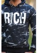 Kapşonlu Sweat Rıch Baskılı Siyah