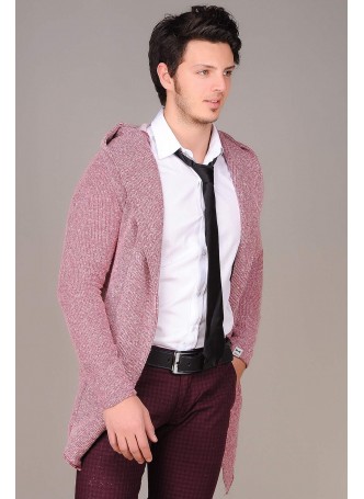 Kapşonlu Uzun Bordo Hırka