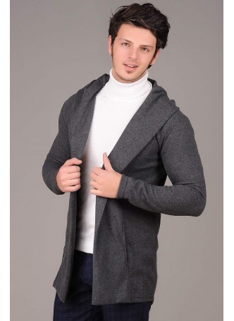 Kapşonlu Uzun Füme Hırka