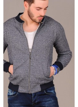 Kazayagı Fermuarlı Ceket Mavi Gri