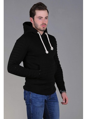 Kese Cep Tırtıklı Siyah Sweat