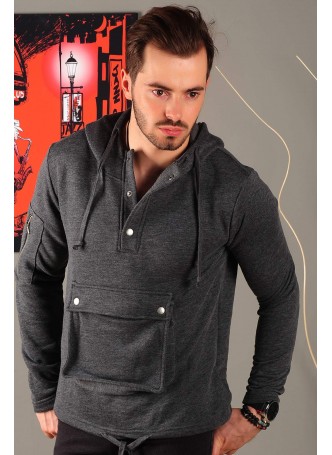 Kesecep Kapşonlu Gri Sweat