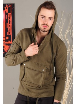 Kesecep Kapşonlu Haki Sweat