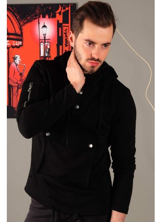 Kesecep Kapşonlu Siyah Sweat